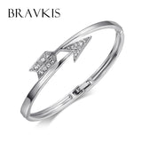 BRAVKIS austrian crystal bangles bracelet for women rhodium plated rhinestone arrow hand cuff bangle pulseiras bijoux UB0058B
